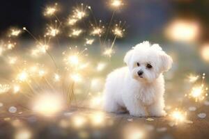 Nahansicht von süß Hund mit schön Bokeh Hintergrund, generativ ai Illustration foto