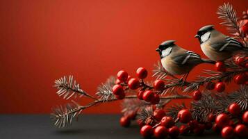 rot schön Beeren und Spielzeuge Hintergrund zum das Neu Jahr und Weihnachten Urlaub foto