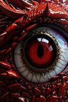 Zoomen aus rot Drachen Auge ai generativ foto