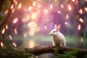 Nahansicht von süß Hase mit schön Bokeh Hintergrund, generativ ai Illustration foto