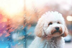 Nahansicht von süß Hund mit schön Bokeh Hintergrund, generativ ai Illustration foto