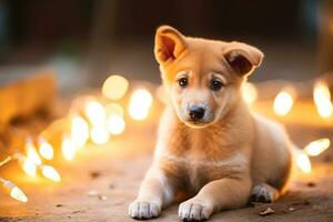 Nahansicht von süß Hund mit schön Bokeh Hintergrund, generativ ai Illustration foto