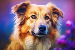 Nahansicht von süß Hund mit schön Bokeh Hintergrund, generativ ai Illustration foto