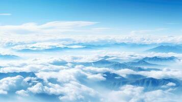 Antenne Aussicht Weiß Wolken im Blau Himmel. oben. Aussicht von Drohne. Antenne Vogel Auge. Antenne oben Aussicht Wolkengebilde. Himmel Hintergrund, generativ ai Illustration foto