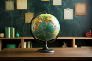 Globus Hintergrund auf ein Schule Tafel zum lehrreich oder Präsentation Zwecke ai generiert foto