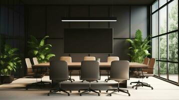 Konferenz Zimmer mit modern Tabelle und Stuhl. Büro Arbeitsplatz zum treffen. generativ ai foto