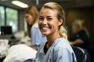 Dental Hygieniker präsentieren Skalierung und Wurzel Hobeln Verfahren Schritte beruflich foto