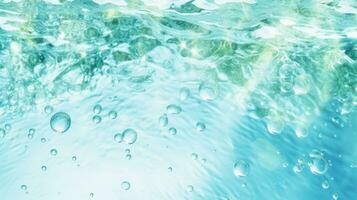 defokussiert Minze Flüssigkeit Wellen - - heiter Sommer- Natur Banner im klar Wasser - - ai generiert foto
