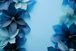 ein faszinierend Hintergrund mit ein handverlesen Sammlung von Blau Blumen ai generiert foto