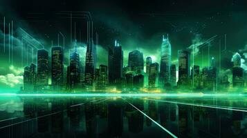 Licht futuristisch Nacht Stadt ai generiert foto