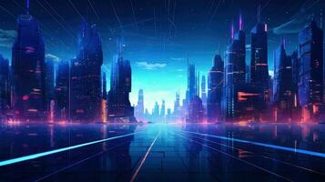 Digital futuristisch Nacht Stadt ai generiert foto