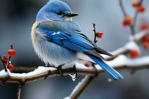 Winter heiter Schönheit harmoniert mit das Gegenwart von Vogelgezwitscher ai generiert foto