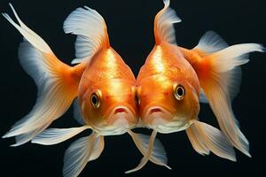 Goldfisch Pose hinreißend im ein Herz, Erfassen Wasser- Zuneigung ai generiert foto