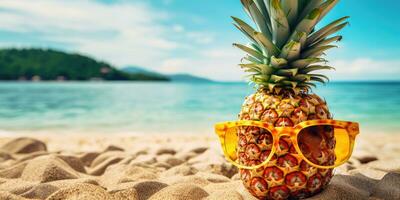 ai generativ. Hintergrund von Ananas mit Sonnenbrille. erstellt mit ai Werkzeuge foto