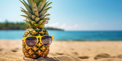 ai generativ. Hintergrund von Ananas mit Sonnenbrille. erstellt mit ai Werkzeuge foto