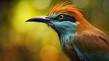 Türkis brauen motmot im beschwingt Farben. generativ ai foto