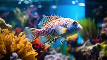 freundlich Fisch Schwimmen im beschwingt Aquarium foto