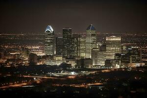 modern Stadt beim Nacht. neural Netzwerk ai generiert foto