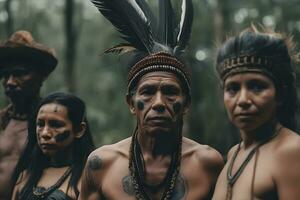 Indianer von das Brasilianer Amazonas von das dessana ethnisch Gruppe. neural Netzwerk ai generiert foto