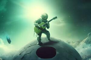 Astronaut Raum Felsen Gitarre. neural Netzwerk ai generiert foto