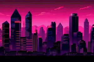 Cyberpunk und retro Welle Stil futuristisch Nacht Stadt. neural Netzwerk ai generiert foto
