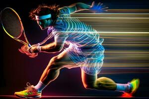 Tennis Spieler Sport Porträt abstrakt Hintergrund. neural Netzwerk ai generiert foto