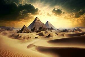 großartig Pyramiden von Gizeh, Ägypten im sonnig Tageszeit. neural Netzwerk generiert Kunst foto