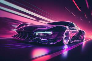 futuristisch retro Welle Synth Welle Wagen. neural Netzwerk ai generiert foto