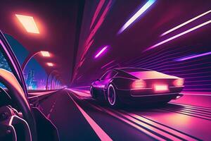 futuristisch retro Welle Synth Welle Wagen. neural Netzwerk ai generiert foto