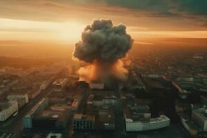 nuklear Explosion im das Stadt. neural Netzwerk ai generiert foto