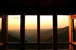 Landschaft Natur Aussicht Hintergrund. Aussicht von Fenster beim ein wunderbar Landschaft Natur Sicht. neural Netzwerk ai generiert foto