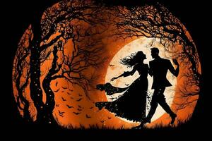 Silhouette von Tanzen Paar im Halloween Stil. neural Netzwerk ai generiert foto