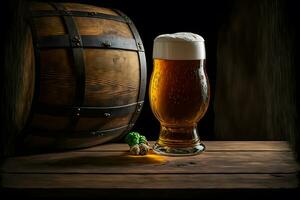schön Bier mit Schaum im klassisch Bier Glas im dunkel Szene. neural Netzwerk generiert Kunst foto