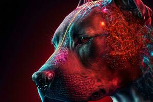 Porträt von ein futuristisch Roboter Hund. ein künstlerisch abstrakt Cyberpunk Fantasie. Konzept von ein Cyber Hund. neural Netzwerk generiert Kunst foto
