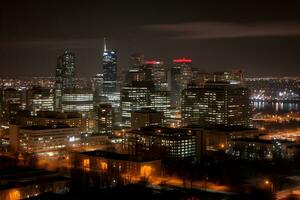 modern Stadt beim Nacht. neural Netzwerk ai generiert foto