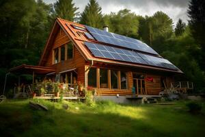 Solar- Paneele auf ein Privat Haus. neural Netzwerk ai generiert foto