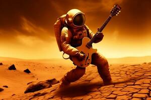 Astronaut Raum Felsen Gitarre. neural Netzwerk ai generiert foto