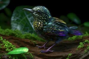 Fantasie süß Regenbogen Vogel geeignet zum Kinder Buch. neural Netzwerk ai generiert foto