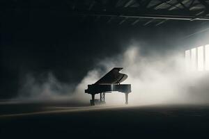 Klavier und Rauch auf Bühne. neural Netzwerk ai generiert foto