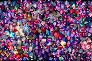 viele klein Rubin und Diamant Steine, Luxus Hintergrund. neural Netzwerk ai generiert foto
