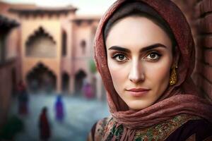 iranisch Frau Porträt. neural Netzwerk ai generiert foto