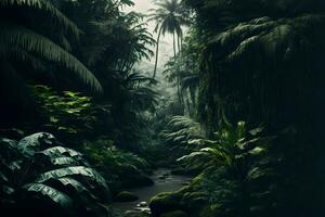 asiatisch tropisch Urwald Regenwald im Tageszeit. neural Netzwerk generiert Kunst foto