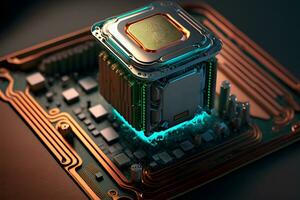 Zentralprozessor Prozessor mit modern futuristisch Technologie Aussehen. neural Netzwerk generiert Kunst foto