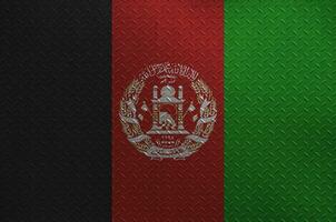 Afghanistan Flagge abgebildet im Farbe Farben auf alt gebürstet Metall Teller oder Mauer Nahaufnahme. texturiert Banner auf Rau Hintergrund foto