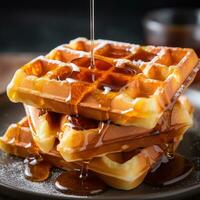 klassisch und flauschige Belgier Waffel mit Sirup foto