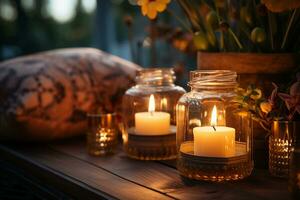 entspannend Spa Massage zum tief Schlaf und Kerze Licht mit Kamin auf Hintergrund. ai generativ foto