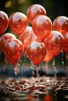 rot Luftballons, Bokeh im Hintergrund, flach Tiefe von Feld. ai generativ foto