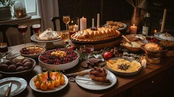 Weihnachten Vorabend das Erntedankfest Abendessen Party Essen festlich feiern Ideen Konzept, generativ ai foto