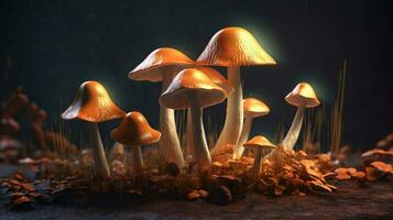 Psilocybin Pilze, 3d Illustration. ai generativ foto