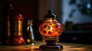 Aroma Lampe auf Tisch, ai generativ foto